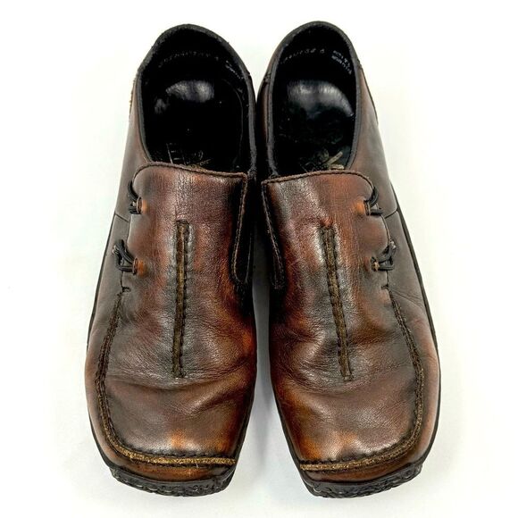 Rieker CELIA Brown Leather Factory Age Distressed Slip On Support Loafers - Picture 5 of 16